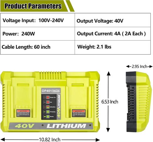 Rapid Charger Station 2 Port Compatible with Ryobi 40V Battery, Multi-Voltage Fast Super Charger Station Replacement for Ryobi 40V Chargers [ Battery Not Included ] in Kuwait