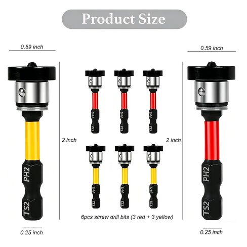 Magnetic Drywall Screw Setter Bits 6 Pack Adjustable Depth S2 Steel | 1/4 Inch Hex Shank with Anti-Wobble Magnetic Collar, Alloy Steel Bits for Drywall Sheetrock Wood Renovation Drills in Kuwait