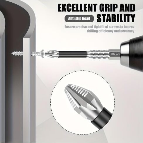 4Pcs Bits Impact,Magnetic Anti Slip Impact Screwdriver Bits Set,PH2 Premium S2 Alloy Steel 1/4" Super-Hard Hex Shank for Impact Drivers,Professional & DIY Use,0.98in,1.97in,2.56in,2.76in in Kuwait
