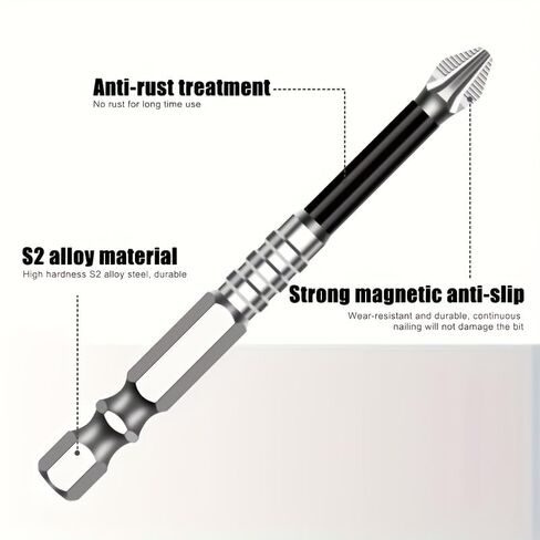 4Pcs Bits Impact,Magnetic Anti Slip Impact Screwdriver Bits Set,PH2 Premium S2 Alloy Steel 1/4" Super-Hard Hex Shank for Impact Drivers,Professional & DIY Use,0.98in,1.97in,2.56in,2.76in in Kuwait
