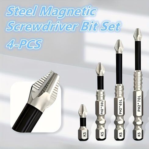 4Pcs Bits Impact,Magnetic Anti Slip Impact Screwdriver Bits Set,PH2 Premium S2 Alloy Steel 1/4" Super-Hard Hex Shank for Impact Drivers,Professional & DIY Use,0.98in,1.97in,2.56in,2.76in in Kuwait