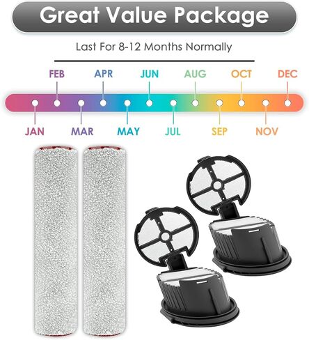 (4 Pack) X4 Pro Replacement Brush Rollers and HEPA Filters for Mova X4 Pro / M10 Wet Dry Vacuum Cleaner, 2 HEPA Filters, 2 Brush Rollers (Excluding Handle, install the old handle on our roller brush) in Kuwait