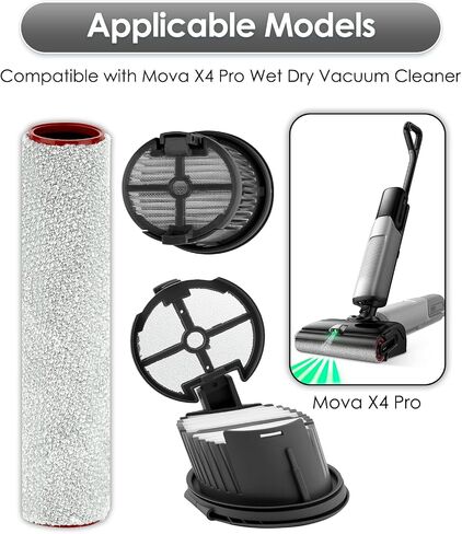 (4 Pack) X4 Pro Replacement Brush Rollers and HEPA Filters for Mova X4 Pro / M10 Wet Dry Vacuum Cleaner, 2 HEPA Filters, 2 Brush Rollers (Excluding Handle, install the old handle on our roller brush) in Kuwait
