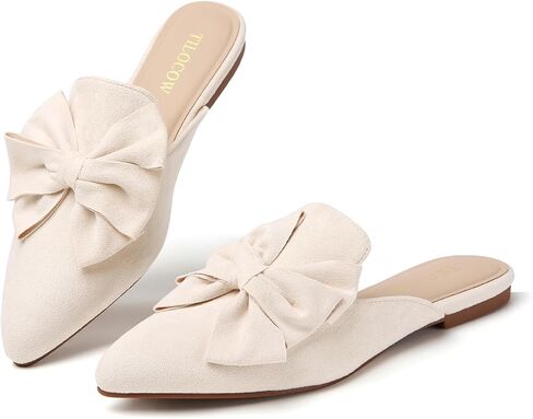 Tilocow Bow Mules for Women Dressy Flats Comfortable Casual Slip on Suede in Kuwait