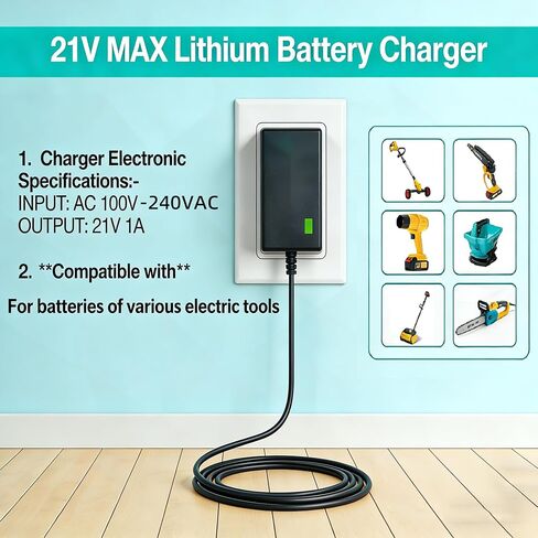 21V MAX Lithium Battery Charger for Chainsaw, Fast Charger Compatible with Makita 18V Lithium Batteries, 1A Supply AC Adapter Power Cord Overload Protection, DC18SD DC18RC DC18SE DC18RA DC18SC in Kuwait
