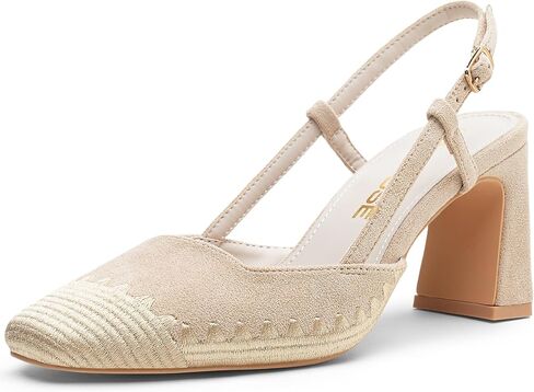 Vepose Women's Slingback Pumps Closed Toe Chunky Block Heels | Soft square toe, cushioned insole, adjustable back strap, and dressy casual styling for office-to-evening outfits in Kuwait