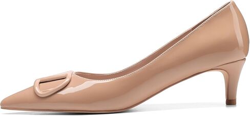 Women Patent Leather Low Kitten Heel Pumps Slip on Chic Buckle Studded Fashion Pointed Toe Casual Shoes in Kuwait