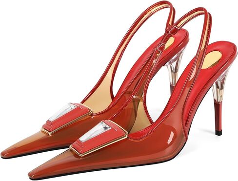 Women's Jelly Clear Pointed Toe Slingback Stiletto High Heel PVC Square Rhinestone Party Dress Pumps in Kuwait