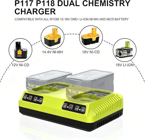 P117 Replacement for Ryobi 18V Charger, Dual Chemistry 12-18V Charger Compatible for Ryobi Battery P100 P101 P102 P103 P105 P107 P108 P200 in Kuwait