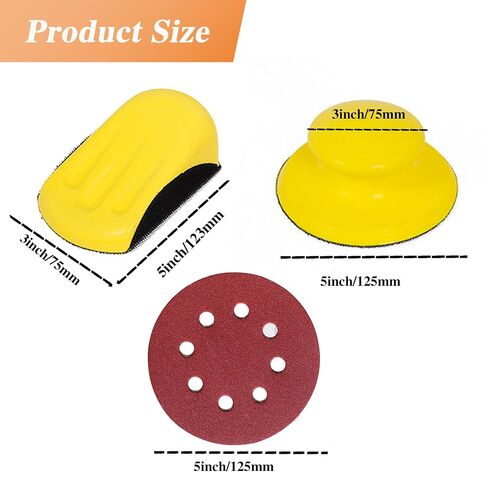 45pcs Sandpaper 8 Hole 5 inch Sanding Discs Hook and Loop 40/60/80/120/150/240/320/400/600 Grits with 2pcs Hand Sander for Automotive Metal Polishing in Kuwait