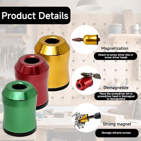 Magnetic Screwdriver Bit Ring 3-Pack, 1/4" Hex Universal Magnetizer Ring for Electric Drills & Hand Tools, Removable Screw Holder Catcher Metal Magnetizing Sleeve in Kuwait