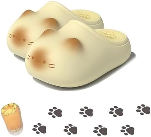 Cat Paw Print Shoe, Cat Paws Footprints Plush Fleece Height Increase Slippers for Girls, Paw Fluffy EVA House Slippers in Kuwait