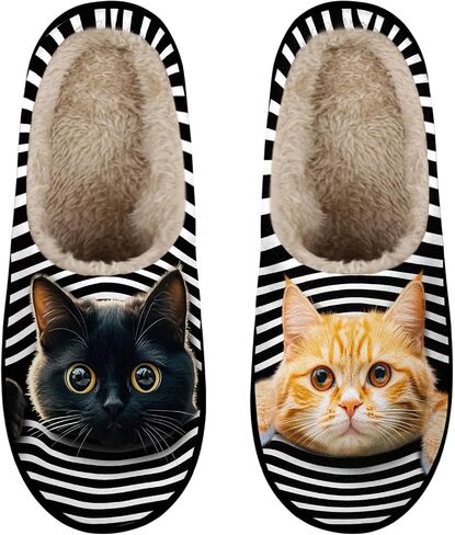 Cat Slippers for Women, Comfy Warm Fuzzy Animal Print House Shoes with Non-Slip Rubber Sole, All-Season Warm Winter Memory Foam Slip-On Slippers for Indoor Outdoor, Machine Washable in Kuwait