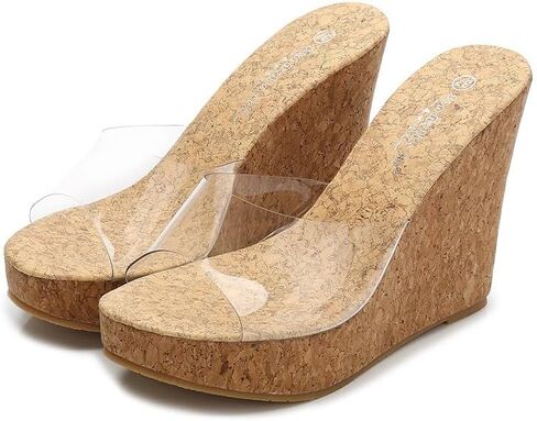 Womens Wedges Heels Platform Peep Open Toe Mules Wedge Slide Sandals Summer Beach Shoes in Kuwait
