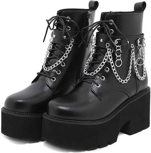 Goth Platform Ankle Boots for Women Chunky Block Heels Studded Buckles Motorcycle Boots Waterproof Women's Boots Comfy Short Booties in Kuwait