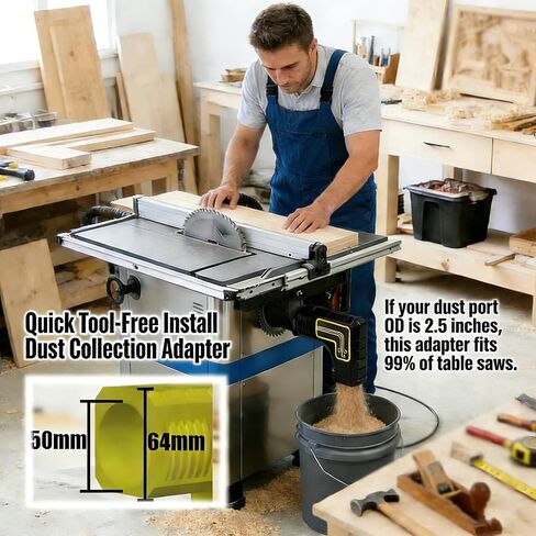 Table Saw Dust Collector Adapter, 2 Inch Dust Port Connector, Tool-Free Installation, Dual Dust Bag Hooks, Efficient Sawdust Collection in Kuwait