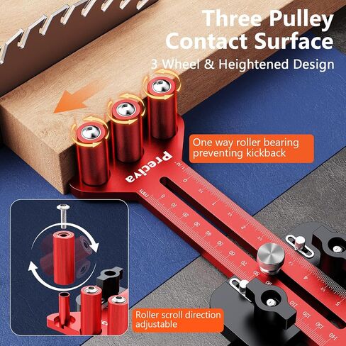Preciva Thin Rip Jig for Table Saw, 3 Higher Pulleys | Sturdy aluminum alloy woodworking guide, 3 higher one-way pulleys make cutting narrow strips safer and more stable in Saudi Arabia