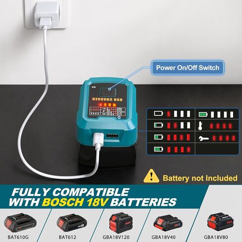 Adisipsoarin 100W USB C Battery Charger Compatible with Bosch 18V Battery, Power Adapter Fast Charging Station with USB-A Port, Fast Charging Hub for Laptops Phones Tablets (Tool Only) in Kuwait