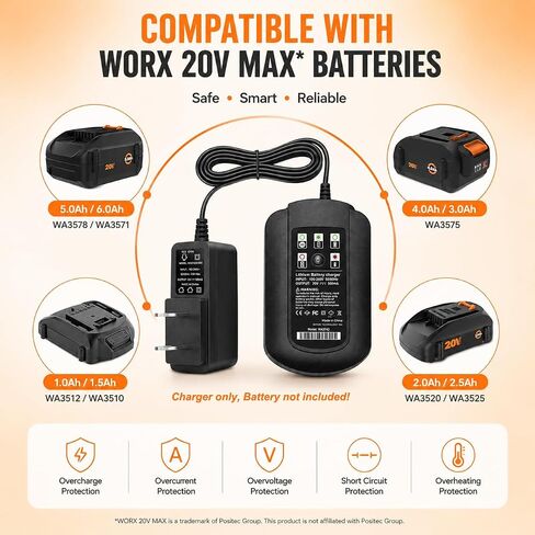 20V Rapid Charging Station Compatible with Worx 20V PowerShare WA3742 WA3732 - Fast Charger Only, Not a Battery in Kuwait