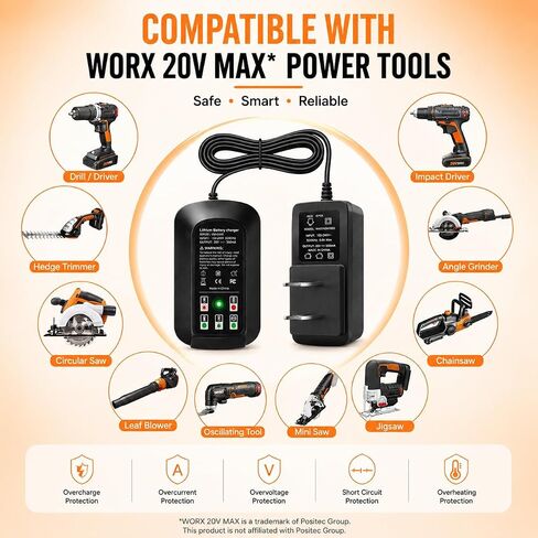 20V Rapid Charging Station Compatible with Worx 20V PowerShare WA3742 WA3732 - Fast Charger Only, Not a Battery in Kuwait