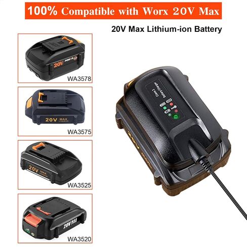 WA3742 Charger Compatible with Worx 20V Lithium Battery WA3520 WA3525 WA3512 WA3522 WA3544 WA3575 WA3578…, Replacement for 20v Battery Charger WA3732 WA3875 WA3881 in Kuwait