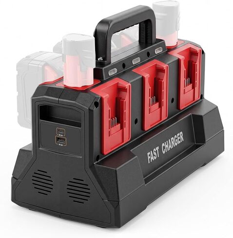 8 Ports Rapid Charger Station Fits for Milwaukee M12V & M18V Battery | Fast Charging Station for Milwaukee Battery with USB & Type-C, Active Cooling Fan, for Home, Garage, Workshop & Jobsite in Kuwait