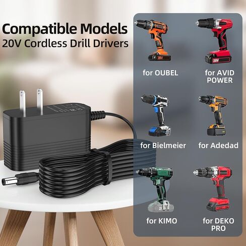 21V Battery Charger for Avid 20V Cordless Drill, Power Supply Compatible with OUBEL, AVID, OAKLAR, ADEDAD, AILUKI, Bielmeier, KIMO, DEKO, DEKOPRO, with 5.9FT Power Cord in Kuwait