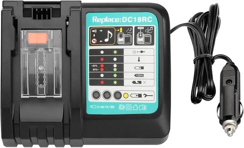 Car Charger for Makita 18V Battery,Replace DC18RC Battery Charger for Makita Battery 14.4V-18V, Portable Charger use on Car, 12v Cigarette Lighter Plug in Kuwait