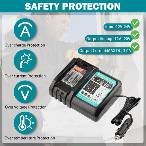Car Charger for Makita 18V Battery,Replace DC18RC Battery Charger for Makita Battery 14.4V-18V, Portable Charger use on Car, 12v Cigarette Lighter Plug in Kuwait