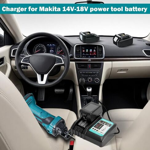Car Charger for Makita 18V Battery,Replace DC18RC Battery Charger for Makita Battery 14.4V-18V, Portable Charger use on Car, 12v Cigarette Lighter Plug in Kuwait