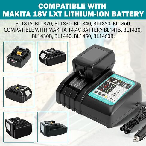 Car Charger for Makita 18V Battery,Replace DC18RC Battery Charger for Makita Battery 14.4V-18V, Portable Charger use on Car, 12v Cigarette Lighter Plug in Kuwait