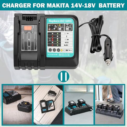 Car Charger for Makita 18V Battery,Replace DC18RC Battery Charger for Makita Battery 14.4V-18V, Portable Charger use on Car, 12v Cigarette Lighter Plug in Kuwait