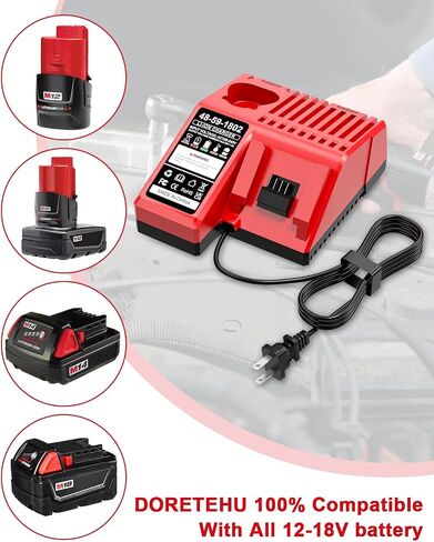 Compatible with for Milwaukee 12V/18V Charger, Compatible with 12V 18V Battery，48-11-2420 48-11-1815 48-11-1840 48-11-1841 48-11-1850 in Kuwait