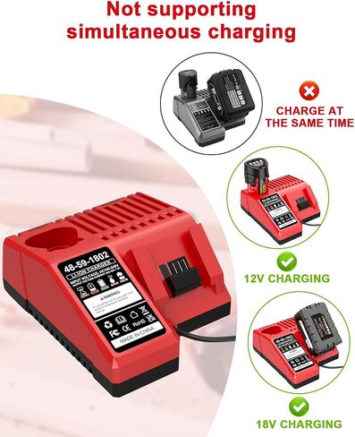 Compatible with for Milwaukee 12V/18V Charger, Compatible with 12V 18V Battery，48-11-2420 48-11-1815 48-11-1840 48-11-1841 48-11-1850 in Kuwait