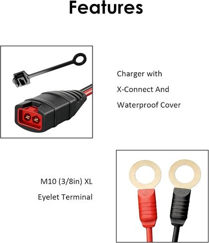 2 Pack GC008 X-Connect Wire Harness Compatible with NOCO Battery Charger, M10 (3/8in) XL Eyelet Terminal Connector, Smart Battery Trickle Charger Extension Cable Replacement in Kuwait