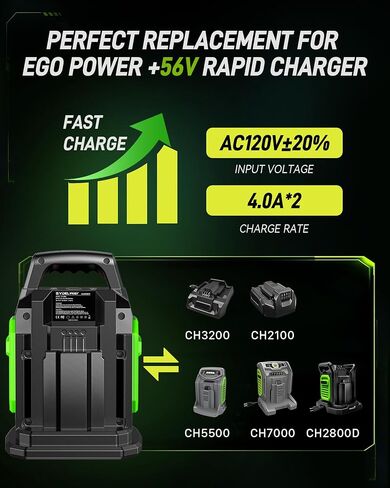 Replacement for EGO Battery Charger, Compatible with EGO 56V Lithium-ion Battery, 4A Fast Charger Station for EGO Battery BA1400 BA2800 BA4200 BA5600, Fit for EGO 56V Charger CH2100 CH5500 in Kuwait