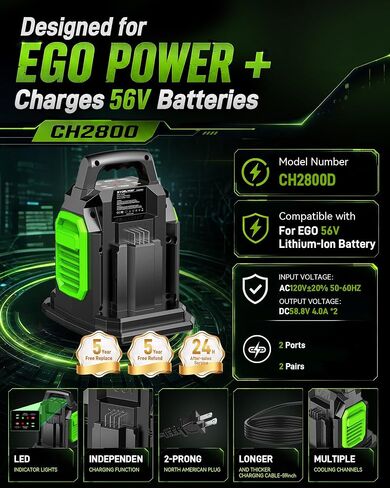 Replacement for EGO Battery Charger, Compatible with EGO 56V Lithium-ion Battery, 4A Fast Charger Station for EGO Battery BA1400 BA2800 BA4200 BA5600, Fit for EGO 56V Charger CH2100 CH5500 in Kuwait
