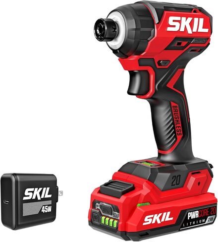 SKIL PWR CORE 20 Brushless 20V 1/4-Inch Hex Compact Impact Driver Kit, Includes 2.0Ah USB-C Battery and 45W USB-C Charger - ID6739B-1C in Kuwait