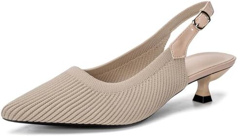 youngshow Womens Adjustable Slingback Heels, Pointed Toe Low Kitten Heel, Cute Knitted Slip On Work Pumps Dress Shoes in Kuwait