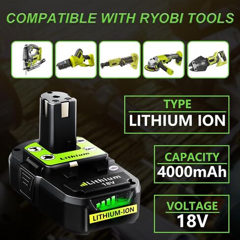 Replacement for Ryobi 18V Battery: 4.0Ah Lithium-Ion for P107 P108 P109 Cordless Power Tools Craft Creator Woodworker Gardening Work 1 Pack in Kuwait