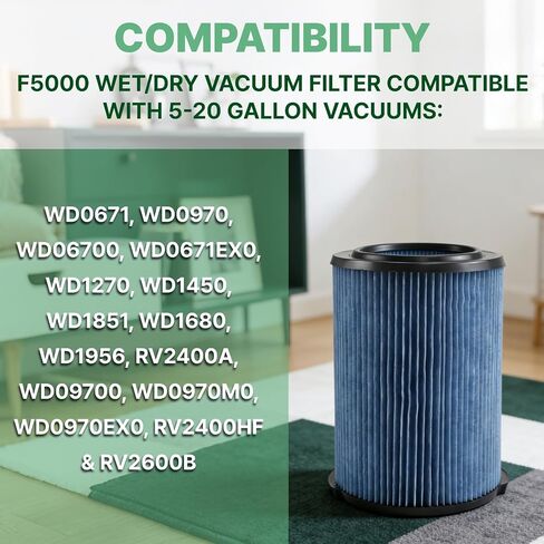 VF5000 Replacement Filter Compatible with ridgd 5-20 Gallon Vacuums 1 Pack | WD1450 WD0970 WD1270 WD09700 WD06700 WD1680 WD1851 RV2400A in Kuwait