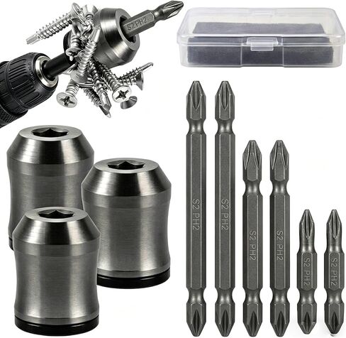 Magnetic Screw Holder Set, 3 Rings & 6 Double-Ended PH2 Bits | Removable Magnetic Ring; Three Bit Sizes 50/65/100 mm; 1/4" Hex Shank; One-Handed Screw Starting; Fit Deep and Tight Spaces in Kuwait