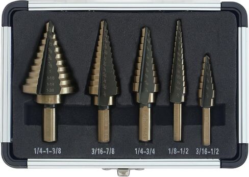 Step Drill Bits, 5PCS HSS Titanium Step Drill Bit Set, 50 Sizes High Speed Steel Step Bits with 118° Split Point, Metal Drilling Tools with Storage Case for Metal, Aluminum, Iron & Plastic in Kuwait
