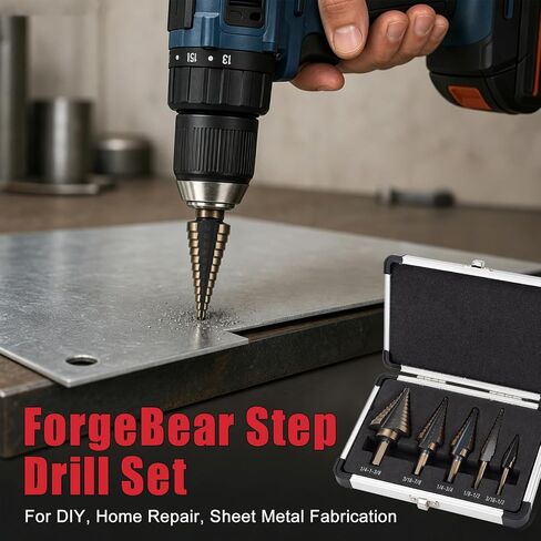 Step Drill Bits, 5PCS HSS Titanium Step Drill Bit Set, 50 Sizes High Speed Steel Step Bits with 118° Split Point, Metal Drilling Tools with Storage Case for Metal, Aluminum, Iron & Plastic in Kuwait