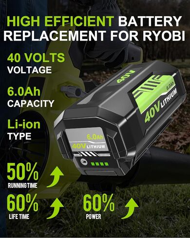 2Pack 6.0Ah Replacement for Ryobi 40V Battery Compatible with Ryobi 40 Volt Lithium ion OP40401 OP4026 OP40261 OP4050 Battery and Cordless Power Tools in Saudi Arabia