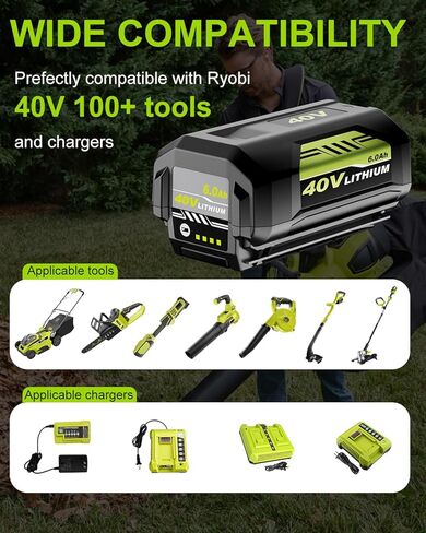 2Pack 6.0Ah Replacement for Ryobi 40V Battery Compatible with Ryobi 40 Volt Lithium ion OP40401 OP4026 OP40261 OP4050 Battery and Cordless Power Tools in Saudi Arabia