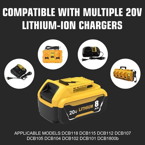 2-Pack Replacement for Dewalt 20V 8.0Ah Lithium-Ion Battery High Capacity 8,000mAh Replacement for DCB200/DCB201/DCB203/DCB206 Battry Compatible with Dewalt 20V Max Tools in Kuwait