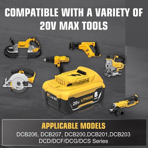 2-Pack Replacement for Dewalt 20V 8.0Ah Lithium-Ion Battery High Capacity 8,000mAh Replacement for DCB200/DCB201/DCB203/DCB206 Battry Compatible with Dewalt 20V Max Tools in Kuwait