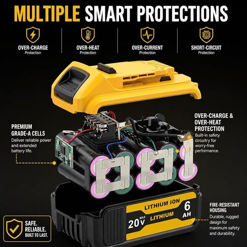 2-Packs 6000mAh Lithium-Ion Replace for Dewalt 20V Max Battery Compatible with DCB206 DCB201 DCB203 DCB207 DCB205 DCB204 Cordless Power Tools and Chargers in Saudi Arabia