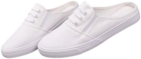 Women's White Canvas Slip On Mule Sneakers - Breathable Backless Casual Walking Shoes, Canvas Loafers Shoes,Lightweight Open Back Clogs for Indoor Outdoor and Everyday Wear. in Kuwait